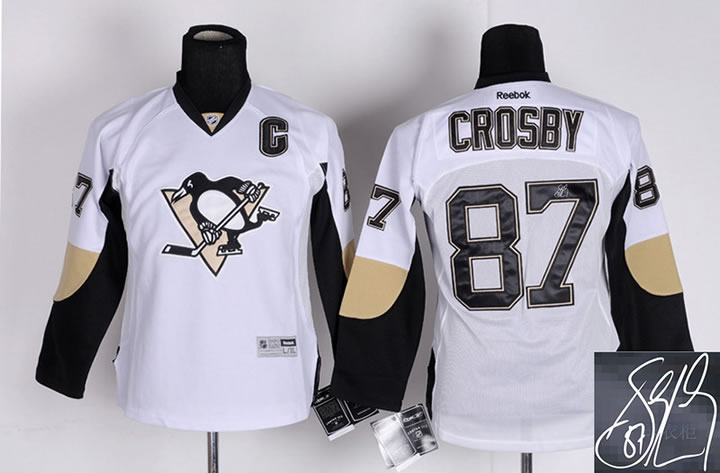 Youth Pittsburgh Penguins #87 Crosby White Signature Edition Jerseys