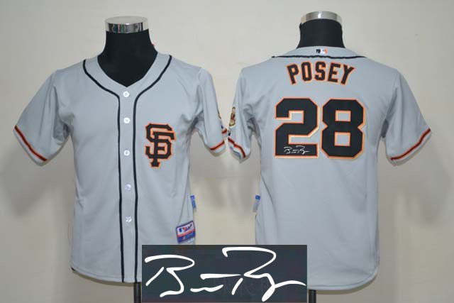 Youth San Francisco Giants #28 Posey Gray Signature Edition Jerseys