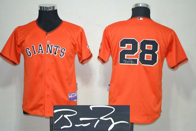 Youth San Francisco Giants #28 Posey Orange Signature Edition Jerseys