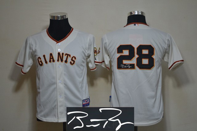 Youth San Francisco Giants #28 Posey White Signature Edition Jerseys