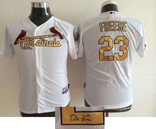 Youth St. Louis Cardinals #23 David Freese White With Gold Signature Edition Jerseys