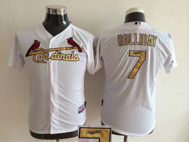Youth St. Louis Cardinals #7 Matt Holliday White With Golden Signature Edition Jerseys