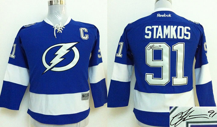 Youth Tampa Bay Lightning #91 Steven Stamkos Blue Signature Edition Jerseys