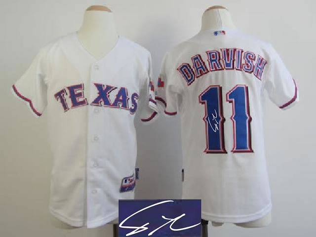Youth Texas Rangers #11 Yu Darvish White Signature Edition Jerseys
