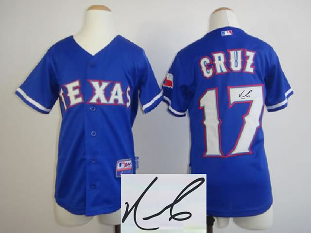 Youth Texas Rangers #17 Nelson Cruz Blue Signature Edition Jerseys
