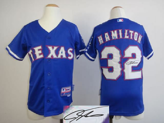 Youth Texas Rangers #32 Hamilton Blue Signature Edition Jerseys