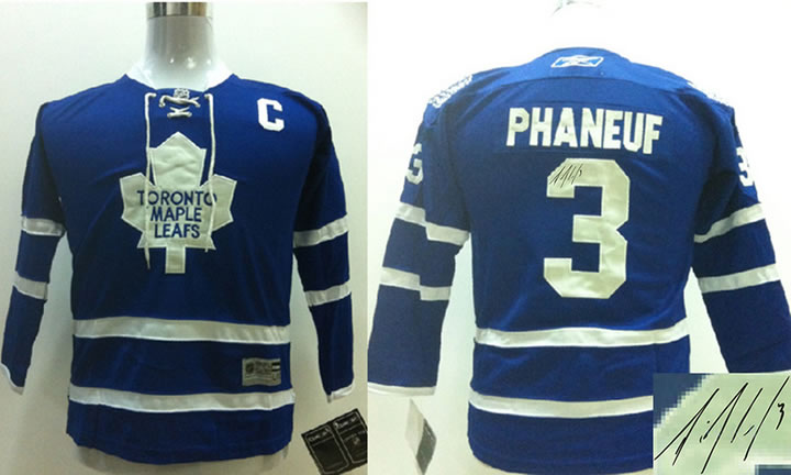 Youth Toronto Maple Leafs #3 Dion Phaneuf Blue Signature Edition Jerseys