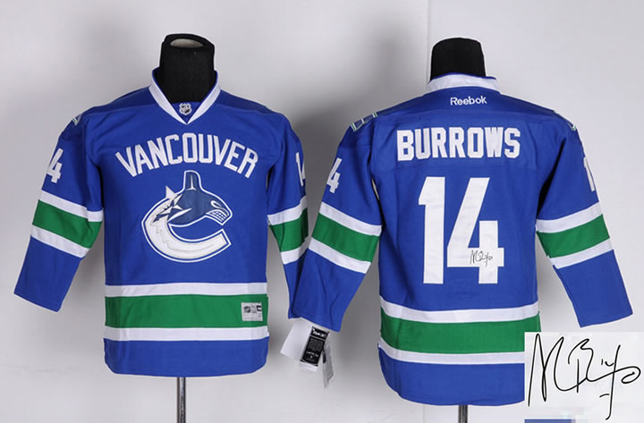 Youth Vancouver Canucks #14 Alexandre Burrows Blue Signature Edition Jerseys