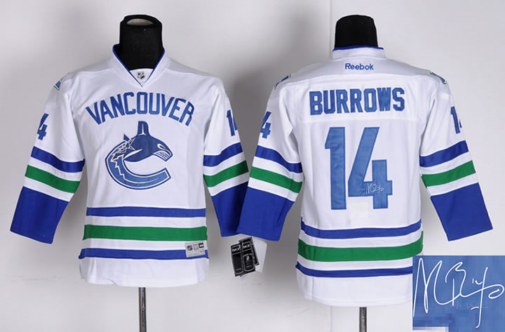 Youth Vancouver Canucks #14 Burrows White Signature Edition Jerseys