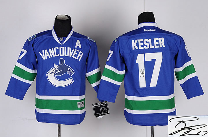 Youth Vancouver Canucks #17 Ryan Kesler Blue Signature Edition Jerseys