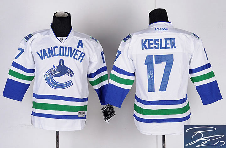 Youth Vancouver Canucks #17 Ryan Kesler White Signature Edition Jerseys