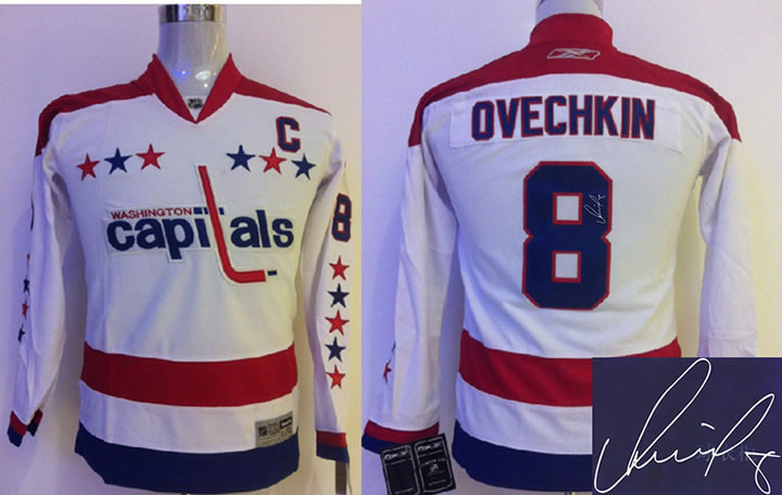 Youth Washington Capitals #8 Ovechkin White Signature Edition Jerseys