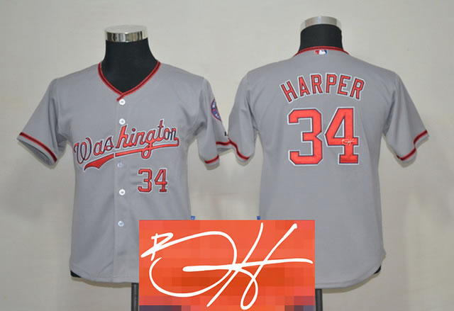 Youth Washington Nationals #34 Bryce Harper Gray Signature Edition Jerseys