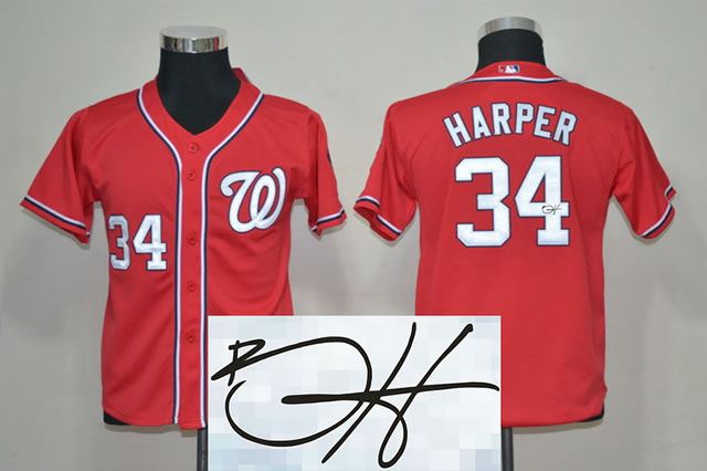 Youth Washington Nationals #34 Bryce Harper Red Signature Edition Jerseys