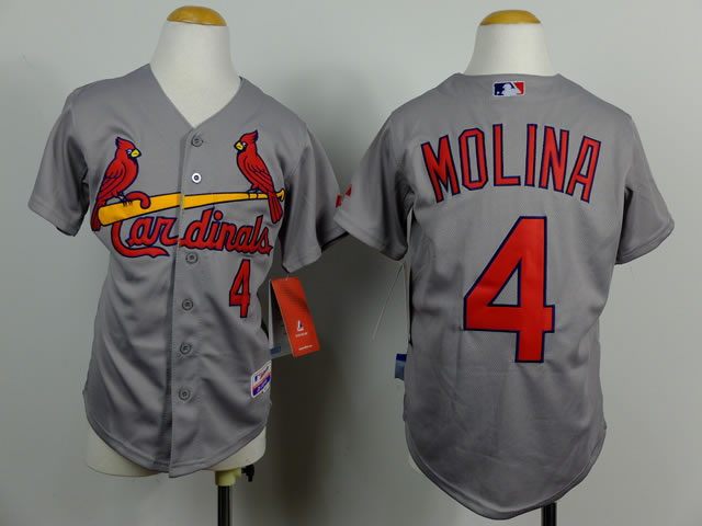 Youth St. Louis Cardinals #4 Yadier Molina Gray Jerseys