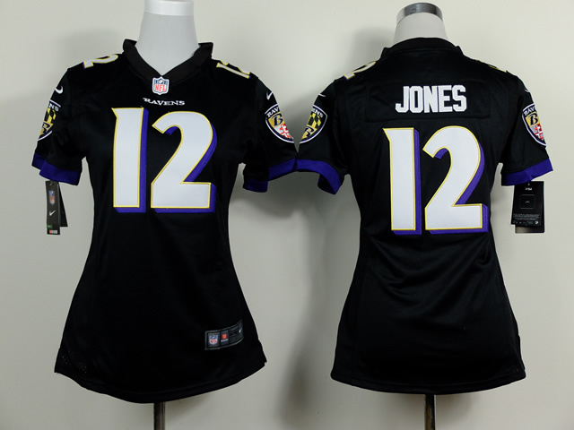Womens Nike Baltimore Ravens #12 Jacoby Jones Black Game Jerseys