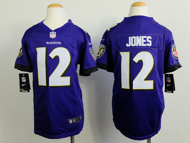 Youth Nike Baltimore Ravens #12 Jacoby Jones Purple Game Jerseys