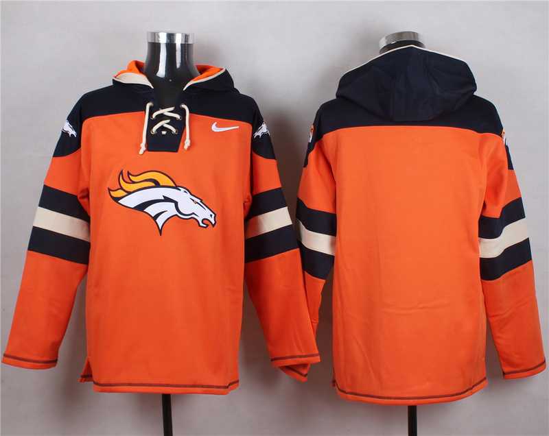 Men Nike Denver Broncos Customized Orange Stitched Hoodie