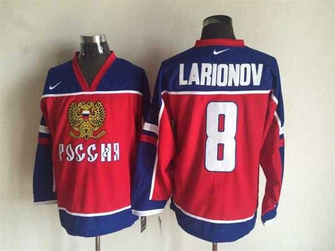Russian #8 Larionov Red-Blue Hockey Jerseys
