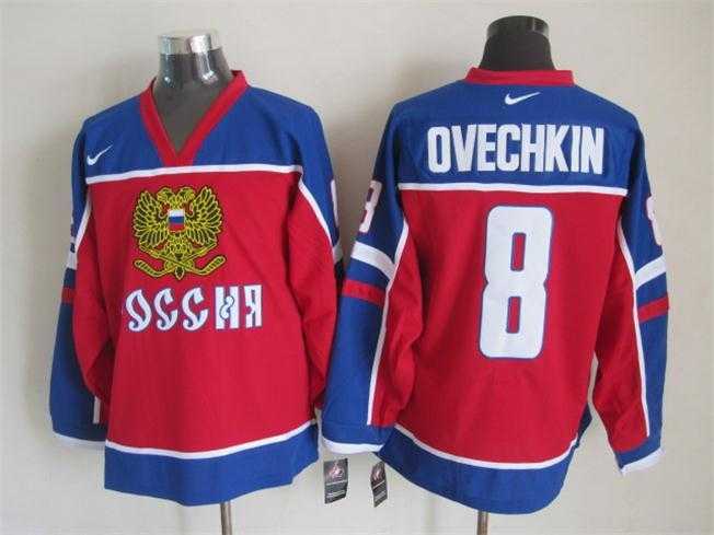 Russian #8 Ovechkin Red-Blue Hockey Jerseys
