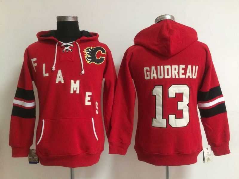 Womens Calgary Flames #13 Johnny Gaudreau Red Stitched Hoodie