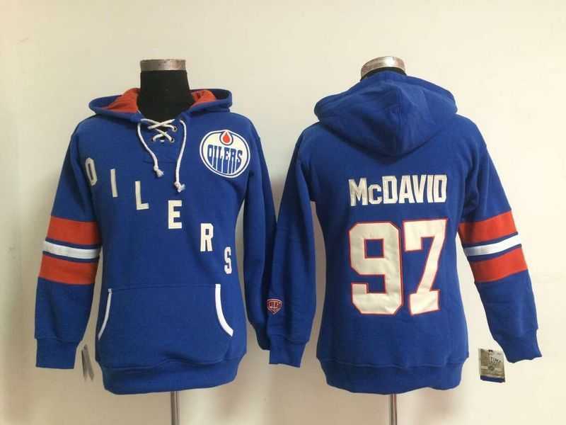 Womens Edmonton Oilers #97 Connor McDavid Blue Stitched Hoodie