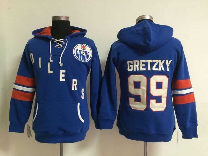 Womens Edmonton Oilers #99 Wayne Gretzky Blue Stitched Hoodie