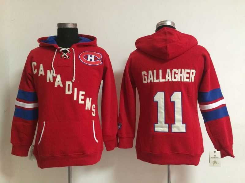 Womens Montreal Canadiens #11 Brendan Gallagher Red Stitched Hoodie