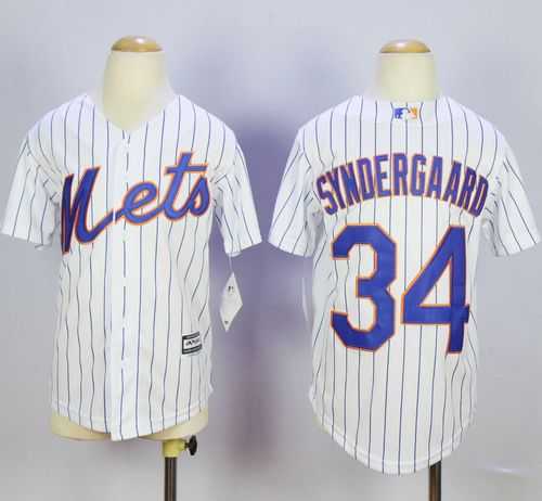 Youth New York Mets #34 Noah Syndergaard White(Blue Strip) Home Cool Base Stitched MLB Jerseys