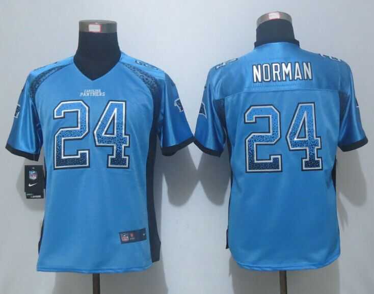 Womens Nike Carolina Panthers #24 Norman Drift Fashion Blue Elite Jerseys