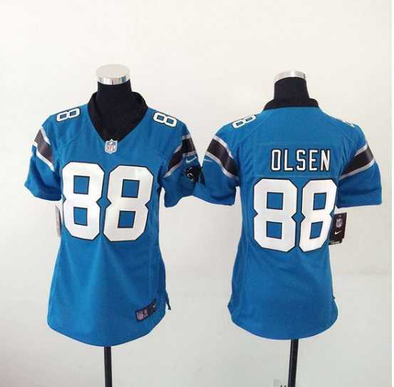 Womens Nike Carolina Panthers #88 Olsen Light Blue Game Jerseys