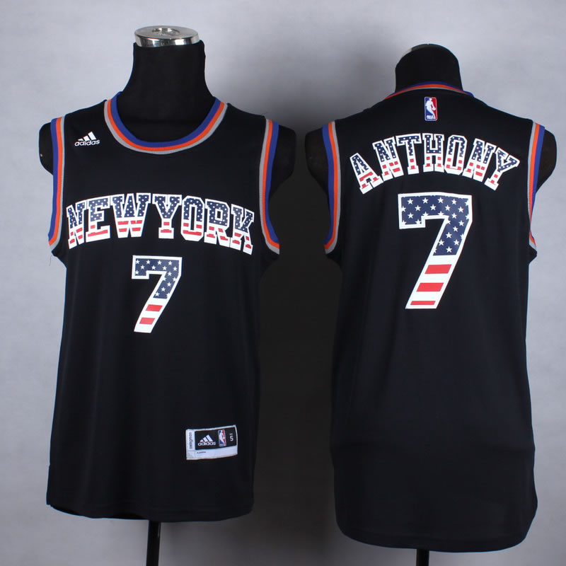 New York Knicks #7 Carmelo Anthony Revolution 30 Swingman 2014 USA Flag Fashion Black Jerseys