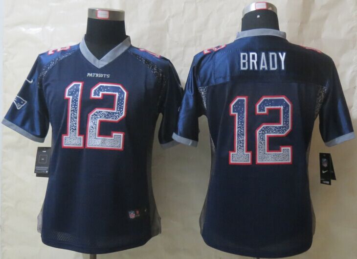 Womens Nike New England Patriots #12 Brady Drift Fashion Blue Elite Jerseys
