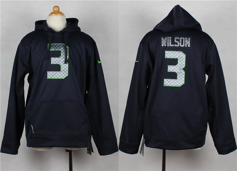 Youth Nike Seattle Seahawks #3 Russell Wilson Navy Blue Kids Hoody