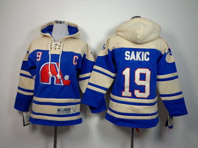 Youth Quebec Nordiques #19 Joe Sakic Light Blue Hoodie