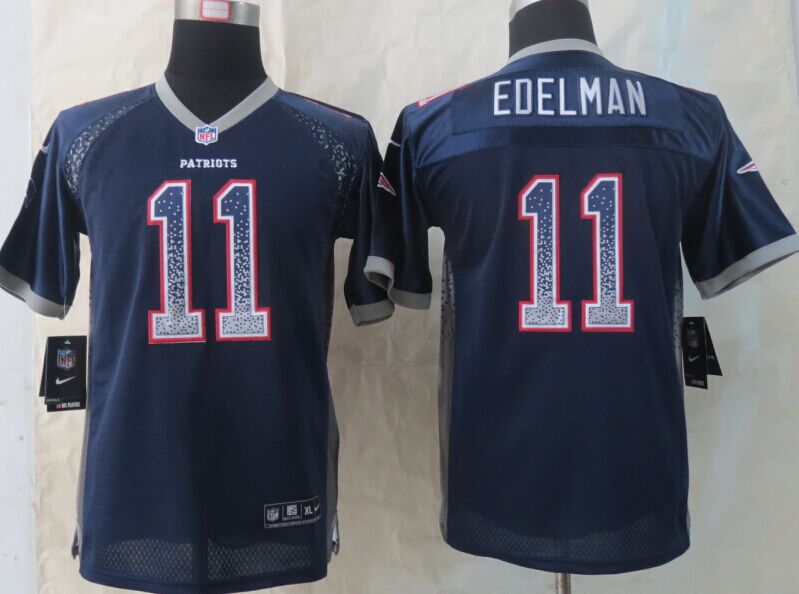 Youth Nike New England Patriots #11 Edelman Drift Fashion Blue Elite Jerseys