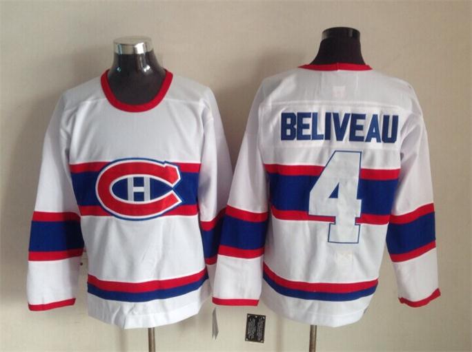 Montreal Canadiens #4 Jean Beliveau White Throwback CCM Jerseys