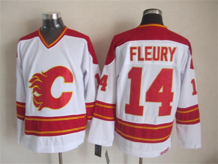 Calgary Flames #14 Theoren Fleury White Throwback CCM Jerseys