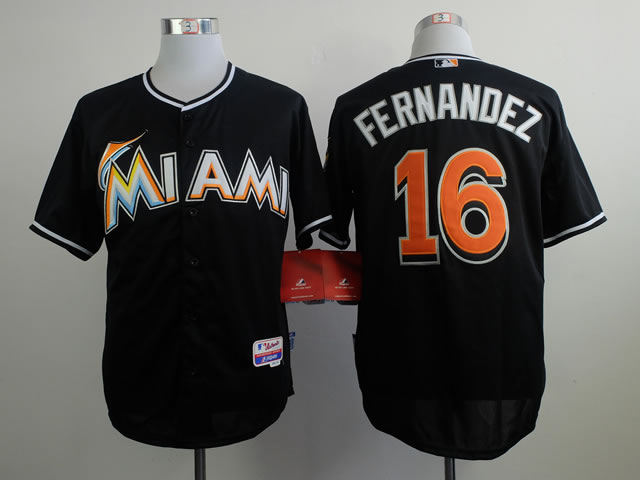 Florida Marlins #16 Jose Fernandez Black Jerseys