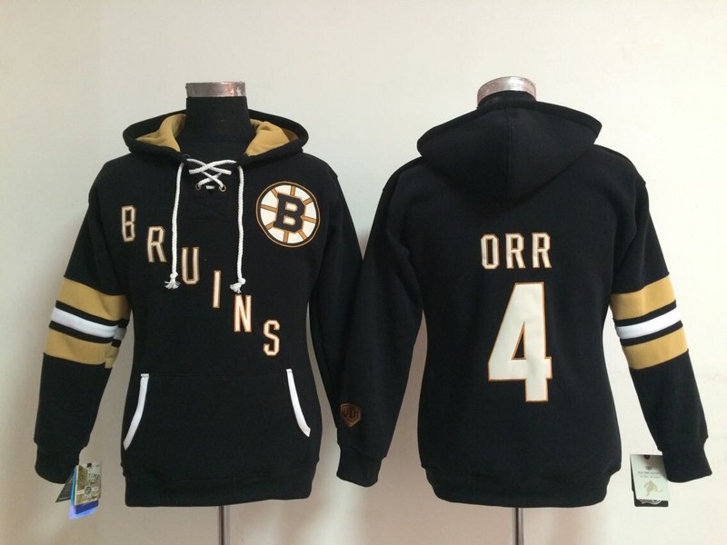 Womens Boston Bruins #4 Bobby Orr Black Old Time Hockey Hoodie