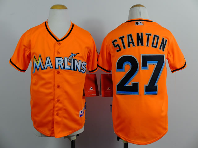 Youth Florida Marlins #27 Mike Stanton Orange Jerseys