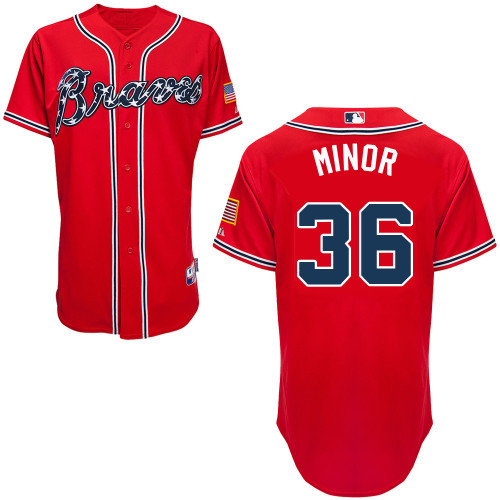 #36 Mike Minor Red MLB Jersey-Atlanta Braves Stitched Cool Base Baseball Jersey