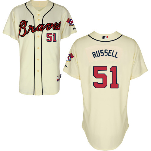 #51 James Russell Cream MLB Jersey-Atlanta Braves Stitched Cool Base Baseball Jersey