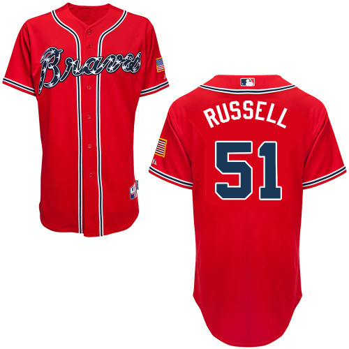 #51 James Russell Red MLB Jersey-Atlanta Braves Stitched Cool Base Baseball Jersey