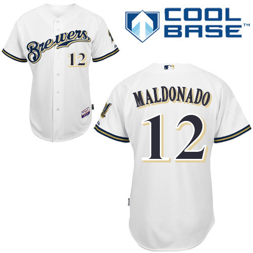 #12 Martin Maldonado White MLB Jersey-Milwaukee Brewers Stitched Cool Base Baseball Jersey