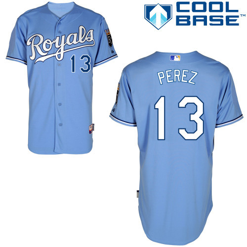#13 Salvador Perez Light Blue MLB Jersey-Kansas City Royals Stitched Cool Base Baseball Jersey