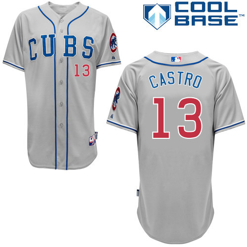 #13 Starlin Castro 2014 Gray MLB Jersey-Chicago Cubs Stitched Cool Base Baseball Jersey