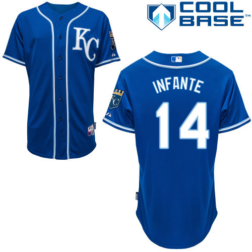 #14 Omar Infante Blue MLB Jersey-Kansas City Royals Stitched Cool Base Baseball Jersey