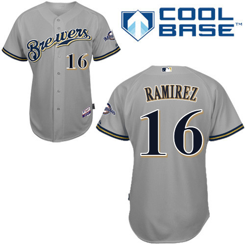 #16 Aramis Ramirez Gray MLB Jersey-Milwaukee Brewers Stitched Cool Base Baseball Jersey