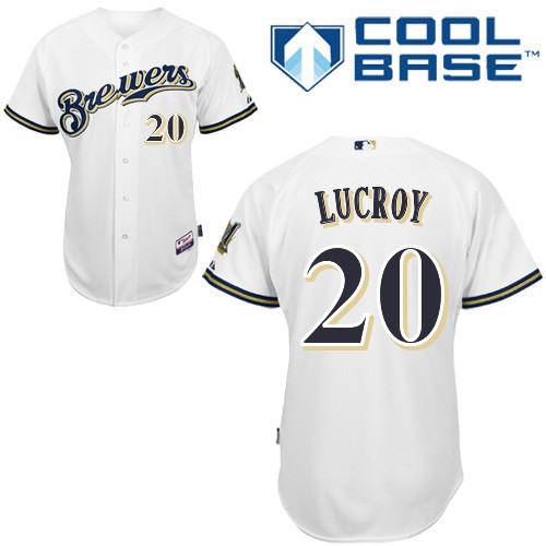 #20 Jonathan Lucroy White MLB Jersey-Milwaukee Brewers Stitched Cool Base Baseball Jersey